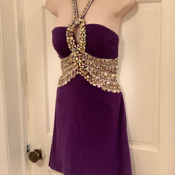 Terani Couture short bead keyhole purple dress - Picture 3 of 10